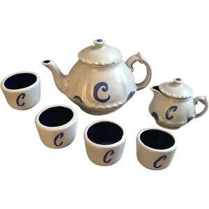 Vintage Gray Blue Personalized C Ceramic Tea Set 6 Piece